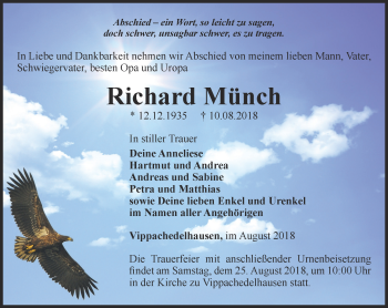 Traueranzeige von Richard Münch von Thüringer Allgemeine, Thüringische Landeszeitung