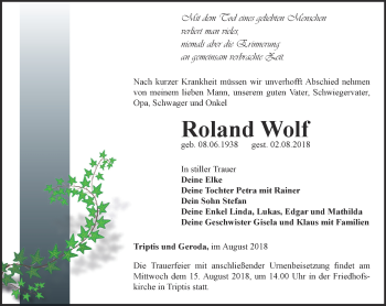 Traueranzeige von Roland Wolf