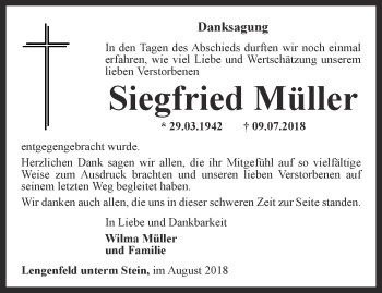 Traueranzeige von Siegfried Müller von Thüringer Allgemeine