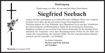 Traueranzeige von Siegfried Seebach von Thüringer Allgemeine, Thüringische Landeszeitung