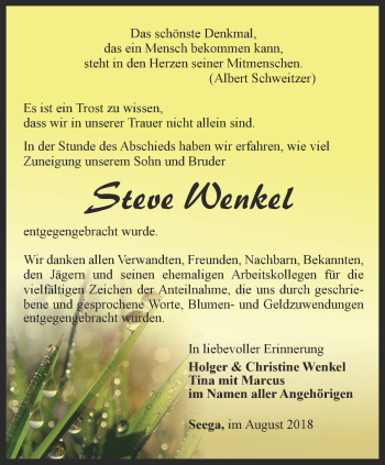 Traueranzeige von Steve Wenkel von Thüringer Allgemeine