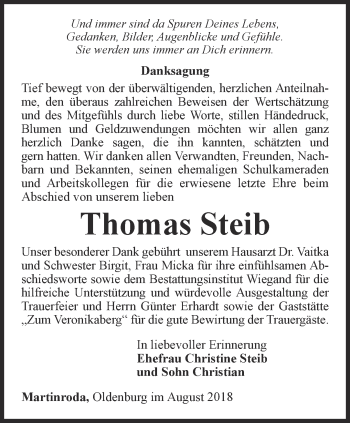 Traueranzeige von Thomas Steib von Thüringer Allgemeine