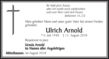 Traueranzeige von Ulrich Arnold von Thüringer Allgemeine, Thüringische Landeszeitung