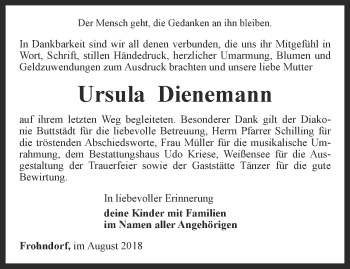 Traueranzeige von Ursula Dienemann von Thüringer Allgemeine