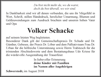 Traueranzeige von Volker Schacke von Thüringer Allgemeine