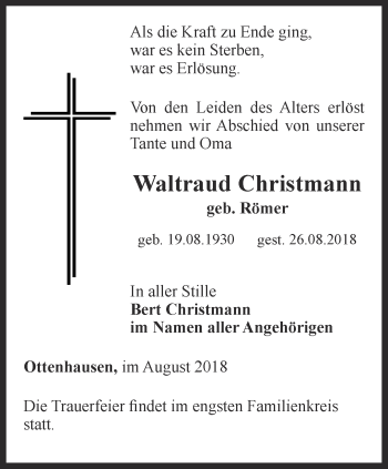Traueranzeige von Waltraud Christmann von Thüringer Allgemeine