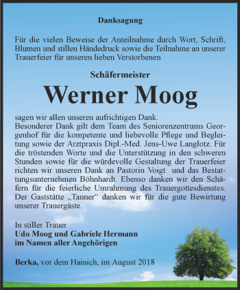 Traueranzeige von Werner Moog von Thüringer Allgemeine, Thüringische Landeszeitung