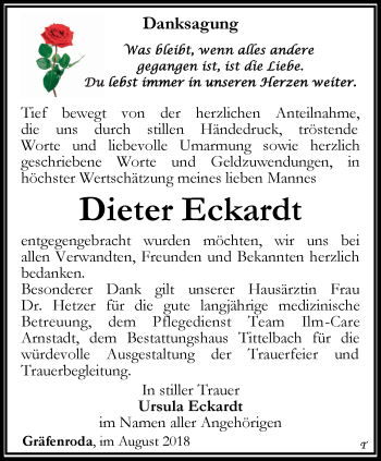 Traueranzeige von Dieter Eckardt von Thüringer Allgemeine