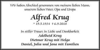 Traueranzeige von Alfred Krug von Thüringer Allgemeine, Thüringische Landeszeitung