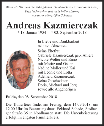 Traueranzeige von Andreas Kazmierczak von Thüringer Allgemeine