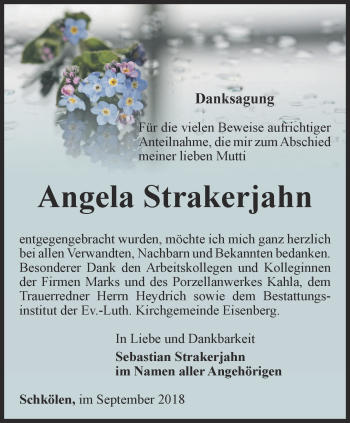 Traueranzeige von Angela Strakerjahn von Ostthüringer Zeitung