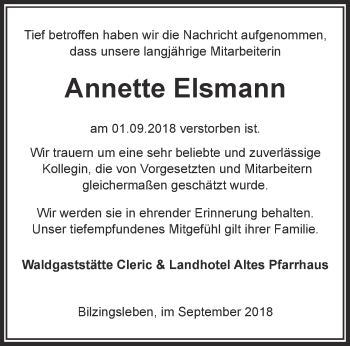 Traueranzeige von Annette Eismann von Thüringer Allgemeine