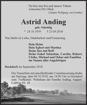 Traueranzeige von Astrid Anding von Thüringer Allgemeine, Thüringische Landeszeitung