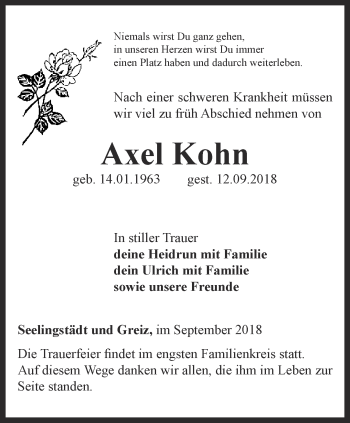 Traueranzeige von Axel Kohn
