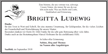 Traueranzeige von Brigitta Ludewig von Ostthüringer Zeitung