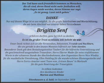 Traueranzeige von Brigitta Senf von Thüringer Allgemeine, Thüringische Landeszeitung