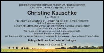 Traueranzeige von Christine Kauschke von Thüringer Allgemeine