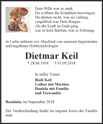 Traueranzeige von Dietmar Keil von Ostthüringer Zeitung