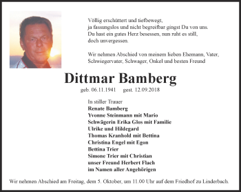 Traueranzeige von Dittmar Bamberg von Thüringer Allgemeine, Thüringische Landeszeitung