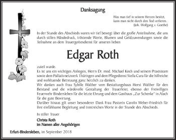 Traueranzeige von Edgar Roth von Thüringer Allgemeine, Thüringische Landeszeitung