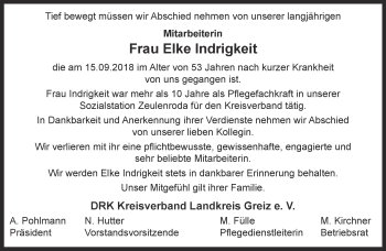 Traueranzeige von Elke Indrigkeit
