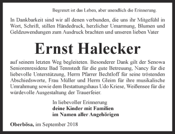 Traueranzeige von Ernst Halecker von Thüringer Allgemeine