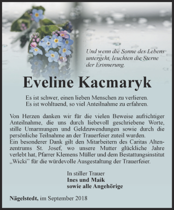 Traueranzeige von Eveline Kaczmaryk von Thüringer Allgemeine, Thüringische Landeszeitung