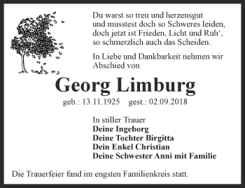Traueranzeige von Georg Limburg