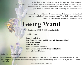 Traueranzeige von Georg Wand von Thüringer Allgemeine, Thüringische Landeszeitung