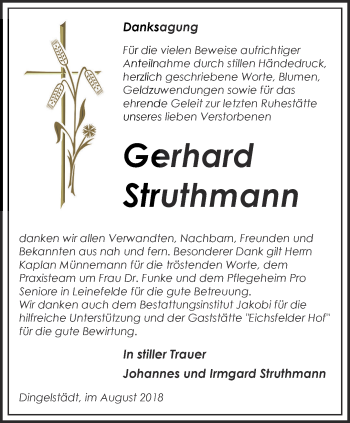 Traueranzeige von Gerhard Struthmann von Thüringer Allgemeine