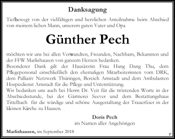 Traueranzeige von Günther Pech von Thüringer Allgemeine