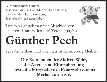 Traueranzeige von Günther Pech von Thüringer Allgemeine