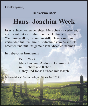 Traueranzeige von Hans- Joachim Weck von Thüringer Allgemeine, Thüringische Landeszeitung