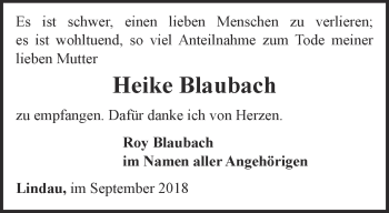 Traueranzeige von Heike Blaubach von Ostthüringer Zeitung
