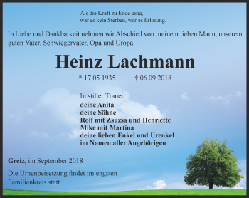 Traueranzeige von Heinz Lachmann