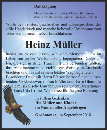 Traueranzeige von Heinz Müller von Thüringer Allgemeine