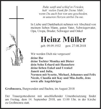 Traueranzeige von Heinz Müller von Thüringer Allgemeine