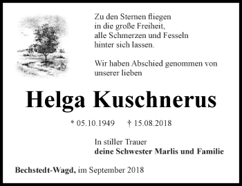 Traueranzeige von Helga Kuschnerus von Thüringer Allgemeine