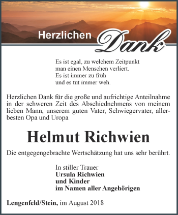Traueranzeige von Helmut Richwien von Thüringer Allgemeine, Thüringische Landeszeitung