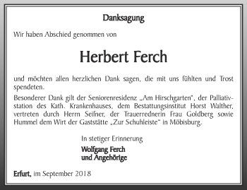 Traueranzeige von Herbert Ferch