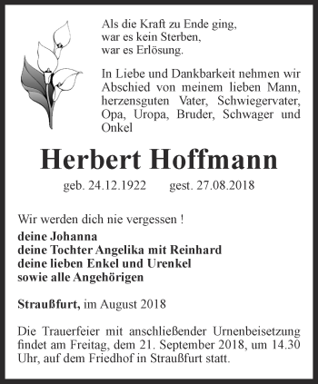 Traueranzeige von Herbert Hoffmann von Thüringer Allgemeine