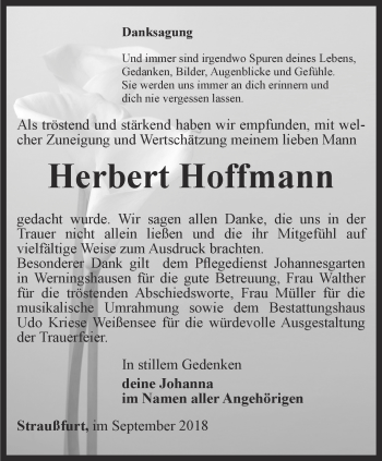 Traueranzeige von Herbert Hoffmann von Thüringer Allgemeine