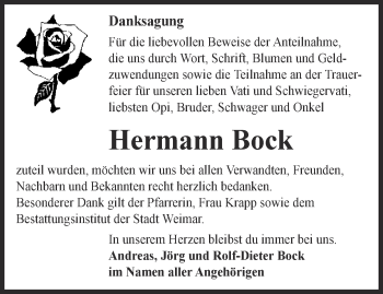 Traueranzeige von Hermann Bock von Thüringer Allgemeine, Thüringische Landeszeitung