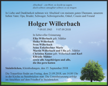 Traueranzeige von Holger Willerbach von Thüringer Allgemeine
