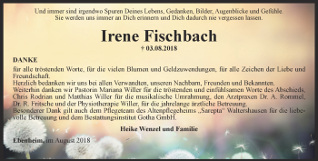 Traueranzeige von Irene Fischbach von Ostthüringer Zeitung, Thüringische Landeszeitung