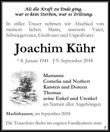 Traueranzeige von Joachim Kühr von Thüringer Allgemeine