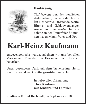 Traueranzeige von Karl-Heinz Kaufmann von Thüringer Allgemeine, Thüringische Landeszeitung