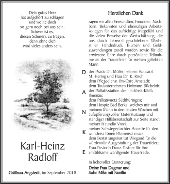 Traueranzeige von Karl-Heinz Radloff von Thüringer Allgemeine