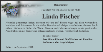 Traueranzeige von Linda Fischer von Thüringer Allgemeine, Thüringische Landeszeitung