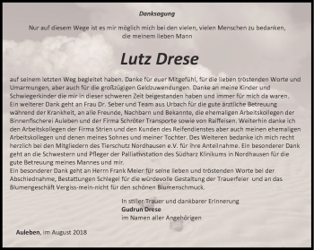 Traueranzeige von Lutz Drese von Thüringer Allgemeine